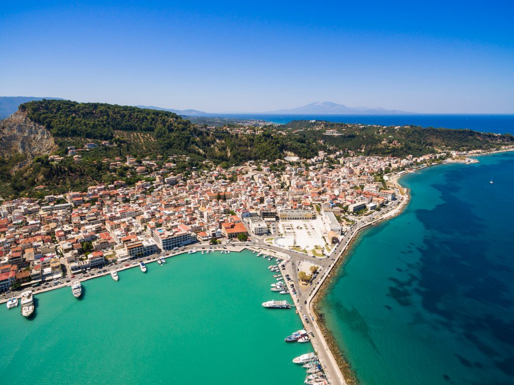 Aerial  view of Zakynthos city in  Zante island, in Greece