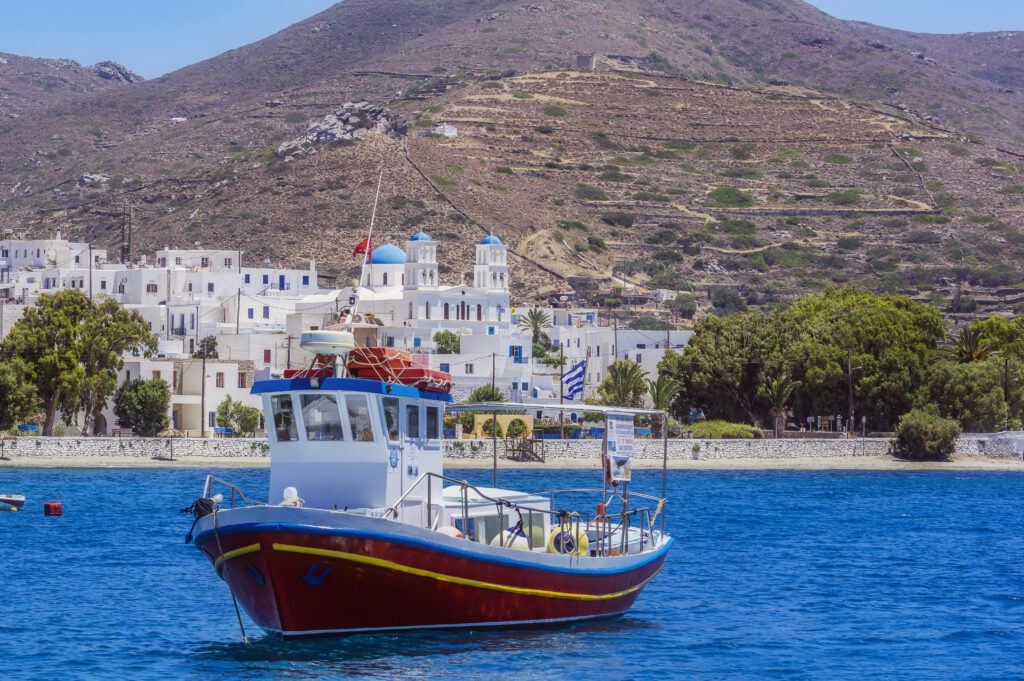Greece, Amorgos, fishing boat on the sea