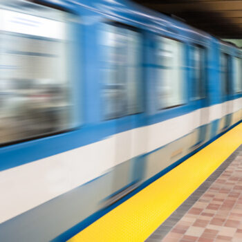 Moving subway train and Motion blur with an empty subway platfor