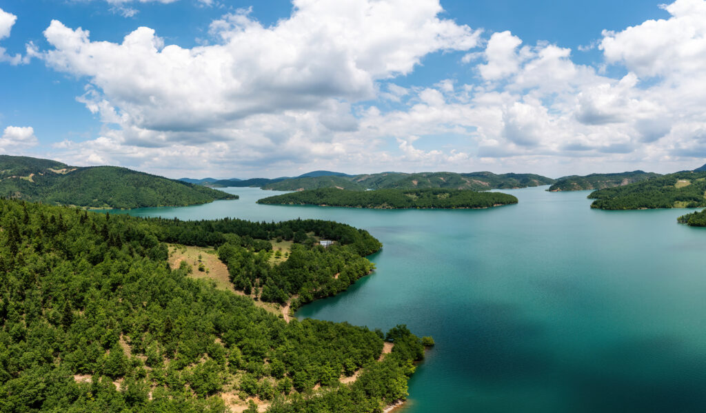 Lake Plastiras, Greece or Tavropos Reservoir, artificial lake in Karditsa, Thessaly