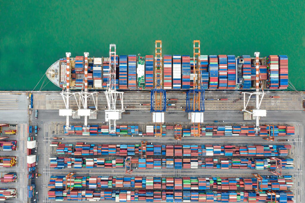 Aerial view Container ships at industrial ports in the business