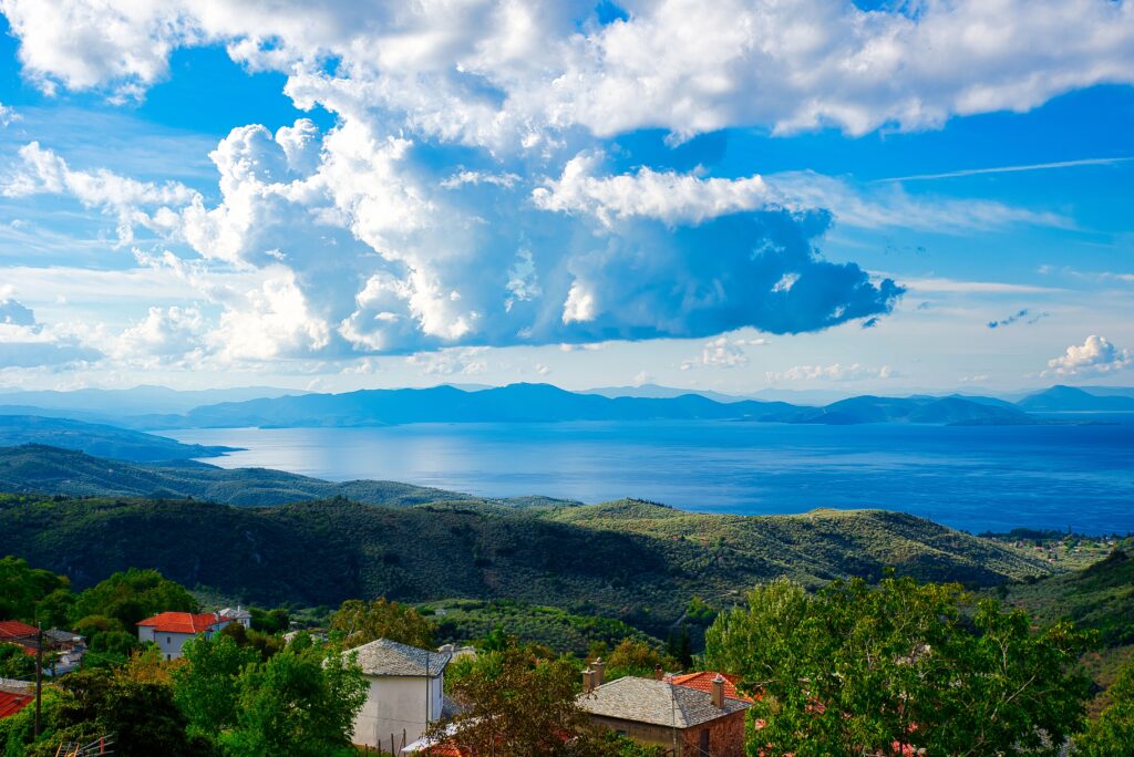 beautiful traditional greek landscape, Milies, Volos, Greece.